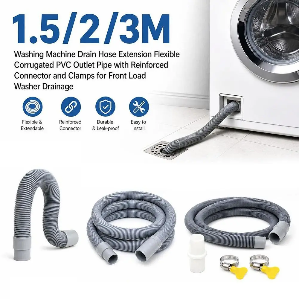 PVC Washing Machine Drain Hose Thickened Wall Flexible Corrugated Drain Hose Extension Leak Resistant Bendable Washer Drain Pipe
