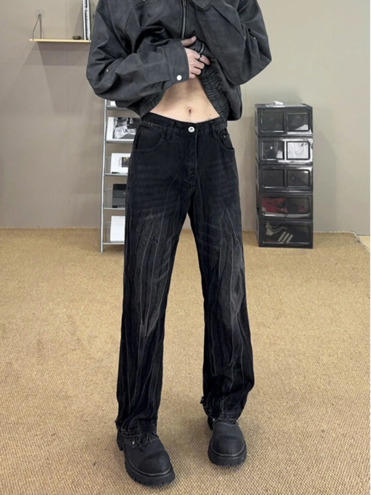 

Bla Waed Lightning Pattern Men's Jeans Straight Leg Bell Bot Slimming High Street Sle Cotton Polyester Blend Jeans