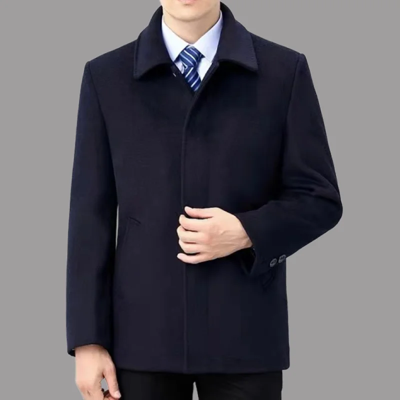 

A stylish and cool short wool coat with buttons and lapels for men in autumn and winter, a high-end business dad suit