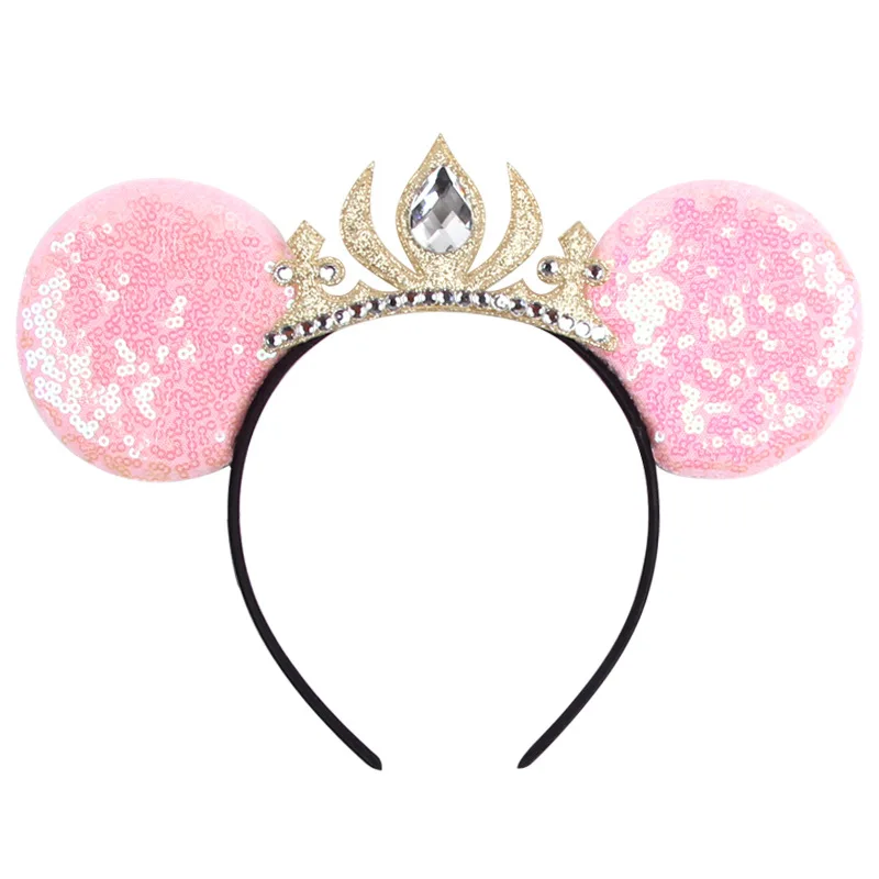 Disney Headwear Mickey Sequins Ear Crown Children\'s Ice and Snow Romance Elsa Queen Hair Hoop