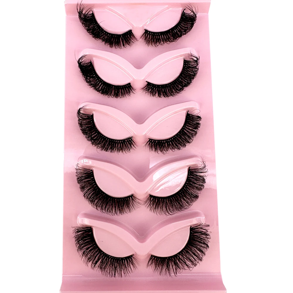 5 Pairs 3D DD Curl Russian Strip Lashes Bulk Short Fluffy Mink Lashes Extension Supplies Natural 5D Fake Eyelashes Makeup Tools