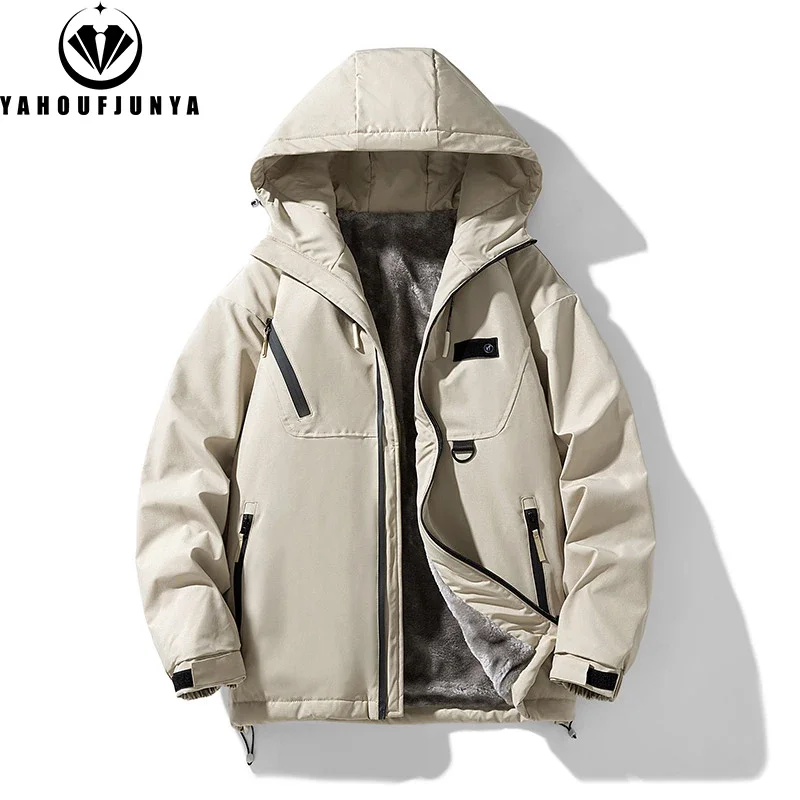 8XL 2024 Winter Men Large Size Fleece Warm Hooded Jacket Men Solid Outdoor Windproof Casual Fashion Jacket Coat Male Clothing