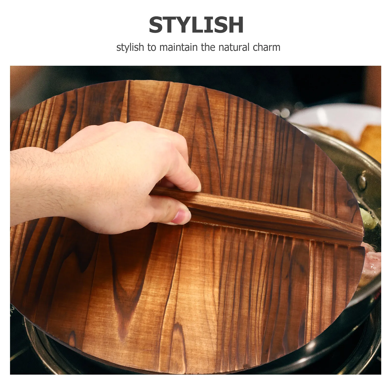 

Wooden Pot Cover Anti Oil Splashing Anti-Scald Lid Protector Large Handle Heat Resistant Kitchen Cooking Tool 32X32X1.6 Steam
