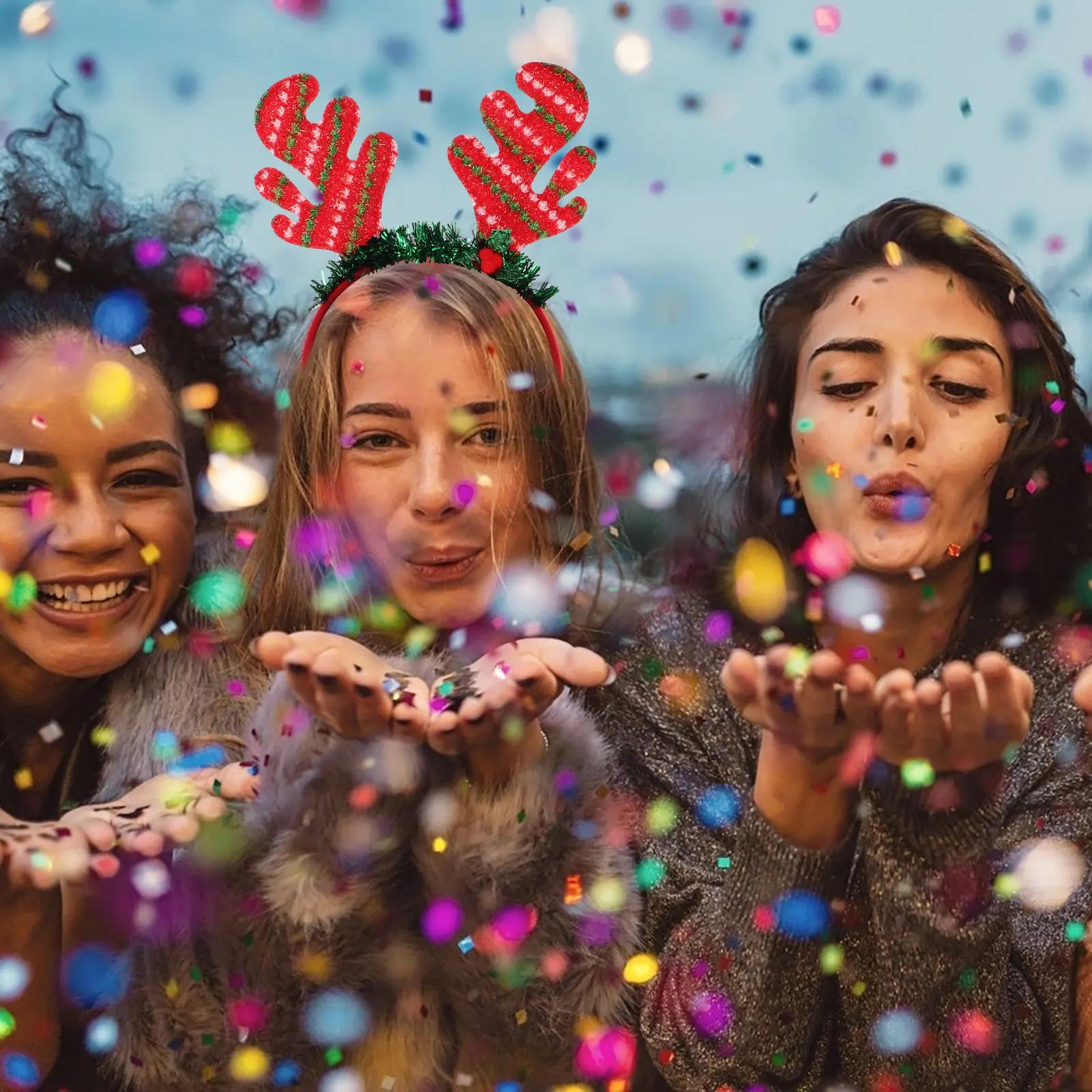 

Festive Christmas Antlers Headband for Women Glitter Deer Horn Hair Accessory Lightweight Comfortable Holiday Party Outfit