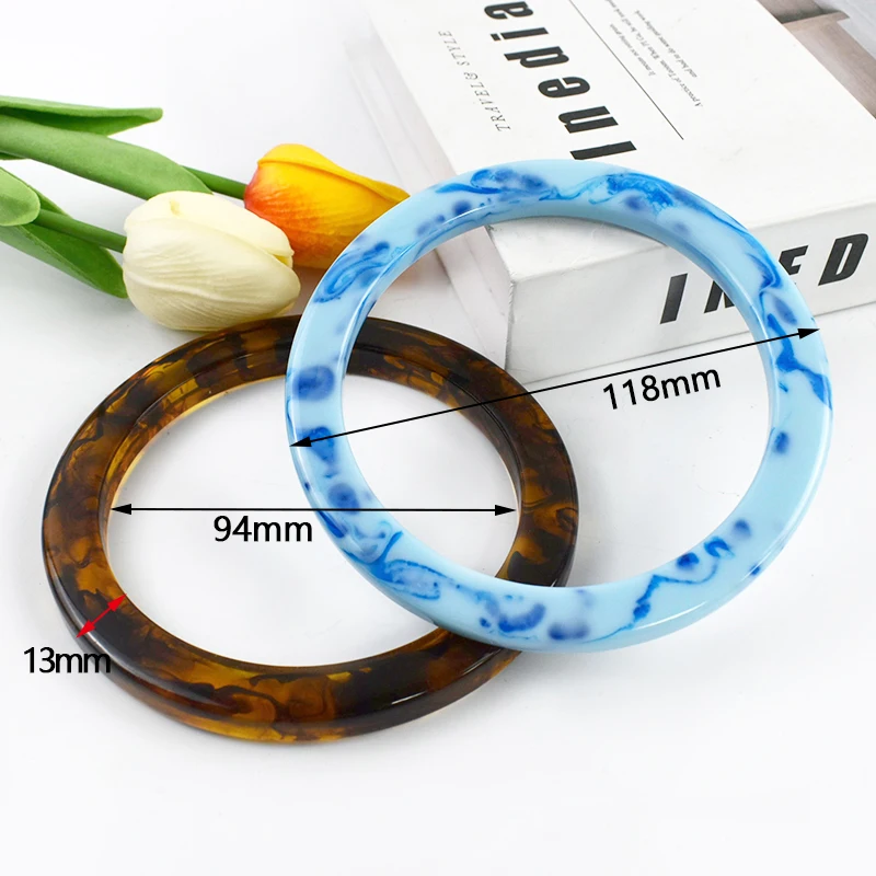 2Pcs 9.4cm Resin Round Bags Handle Plastic Amber O Ring for Wovenbag Purse Handbag Handles DIY Handmade Craft Bag Accessories