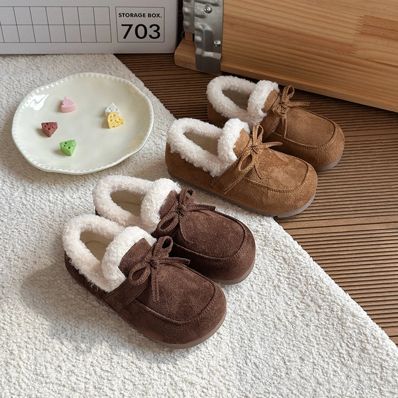 Girls Warm Cotton Shoes Soft Sole Children Winter Moccasins Shoes Soft Bottom Non-slip Kids Flats Loafers Size 22-36