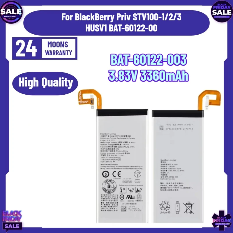 SWZY 3.83V 3360mAh Portable Battery BAT-60122-003 For BlackBerry Priv STV100-1/2/3 HUSV1 BAT-60122-003 Mobile Phone Batteries