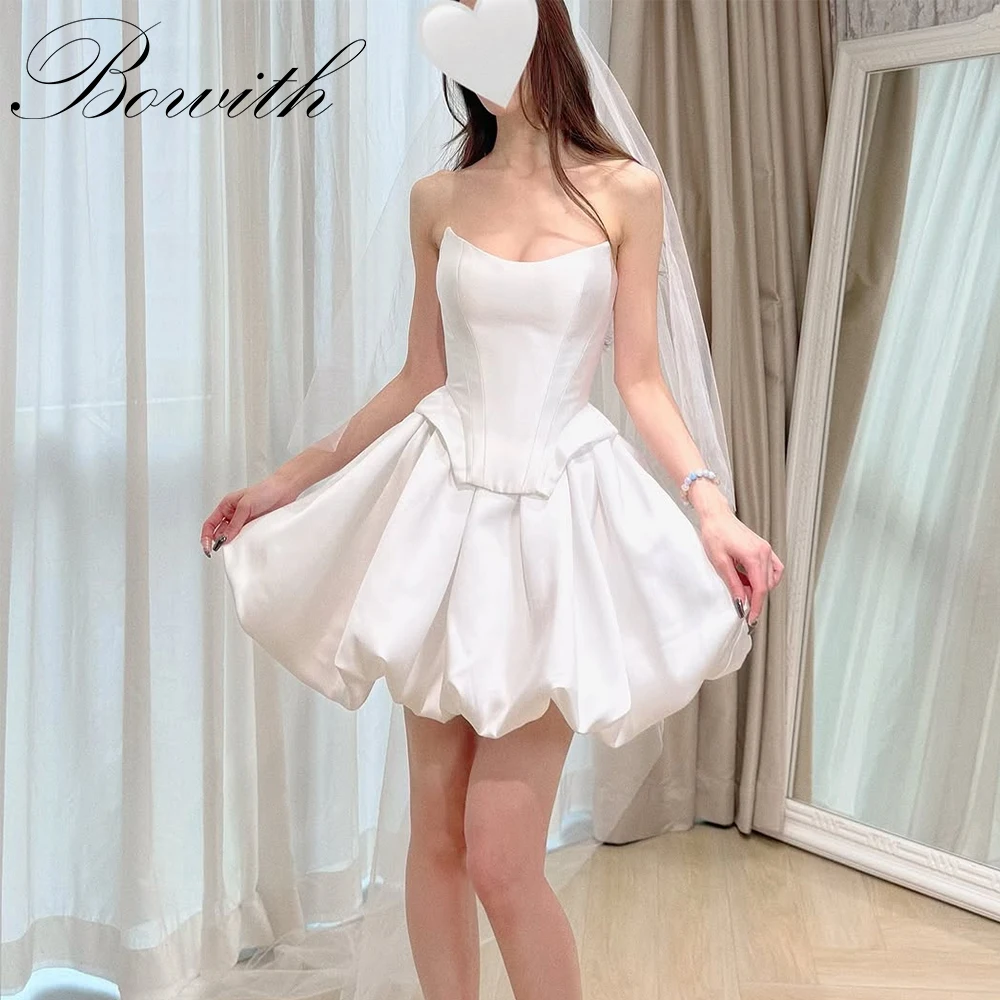

Bowith Korean Short Wedding Dresses Strapless A-Line Mini Bridal Reception Dresses Customized Wedding Snap Dresses Lovely Dress