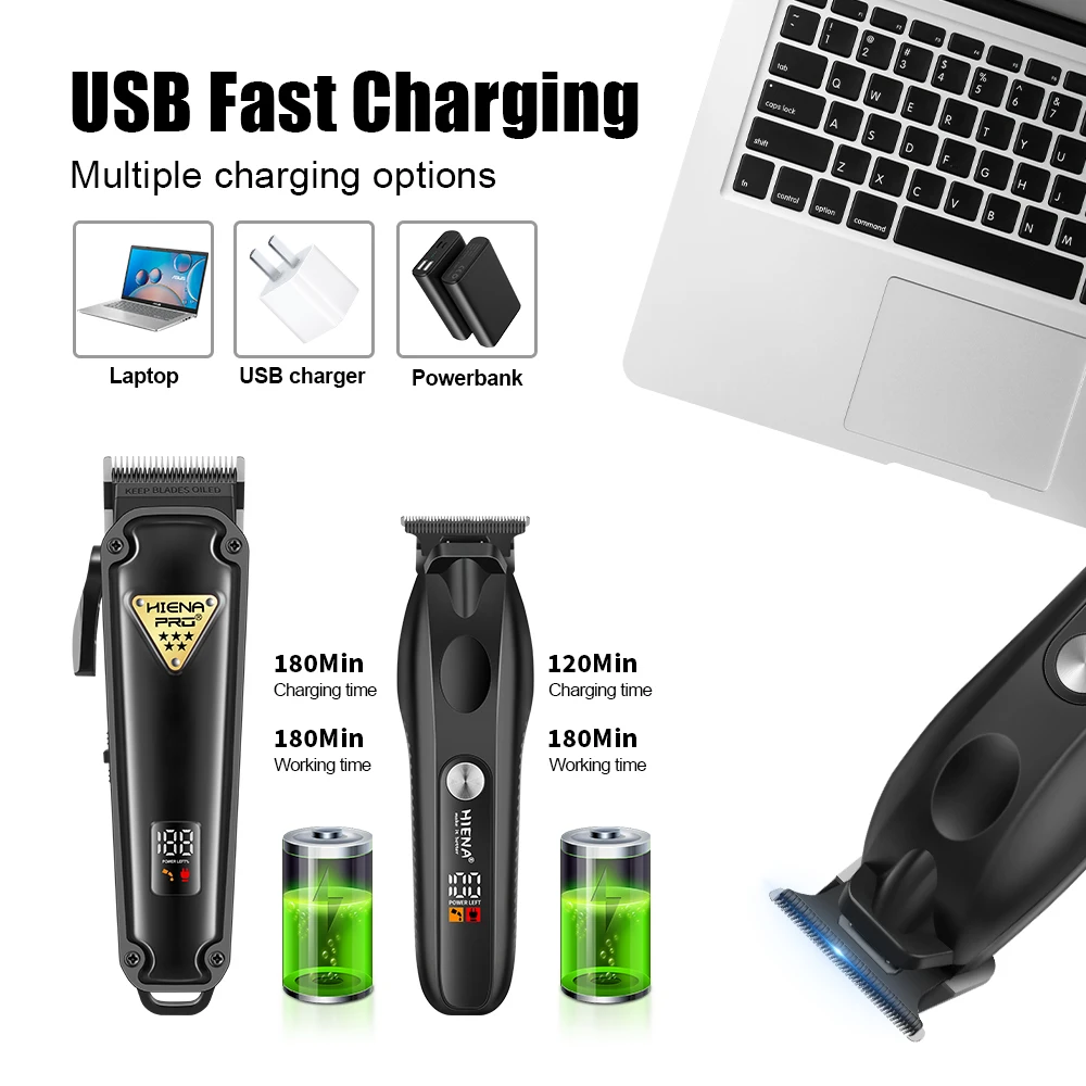 hair cutting machine Black Cordless Hair trimmer Set with Sculpting Shears  Hair Clipper Professional USB display for men