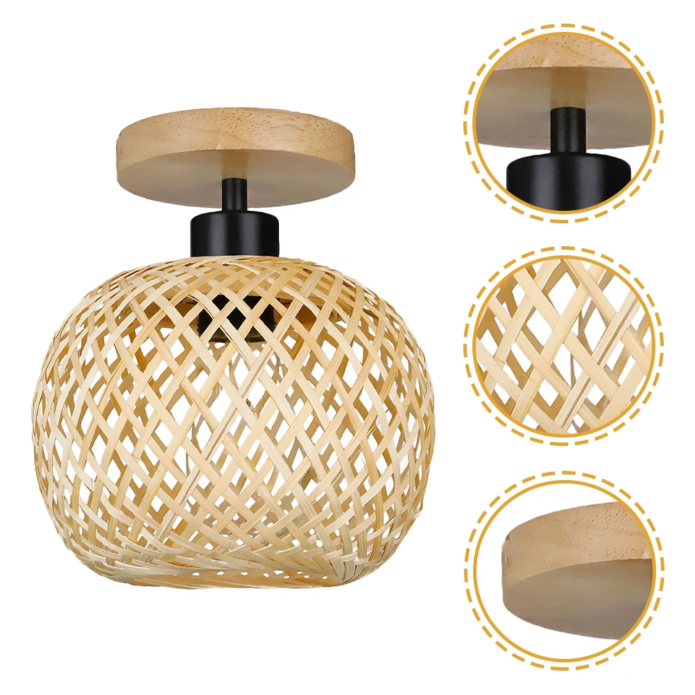 

Retro Rustic Bamboo Woven Ceiling Light Fixture Wooden Lamp For Home Living Room Bedroom Hallway Farmhouse Style Durable