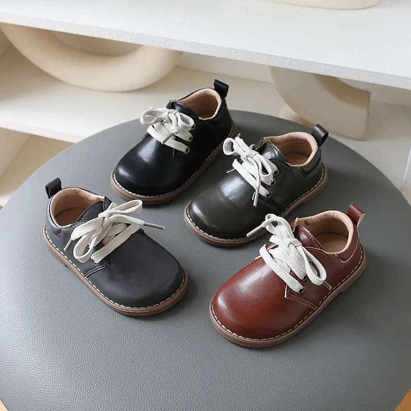 Little Boys Gentleman\'s Leather Shoes England Style Leisure Baby Boy Dress Shoes New Luxury Designer Shoes for Girls Kids