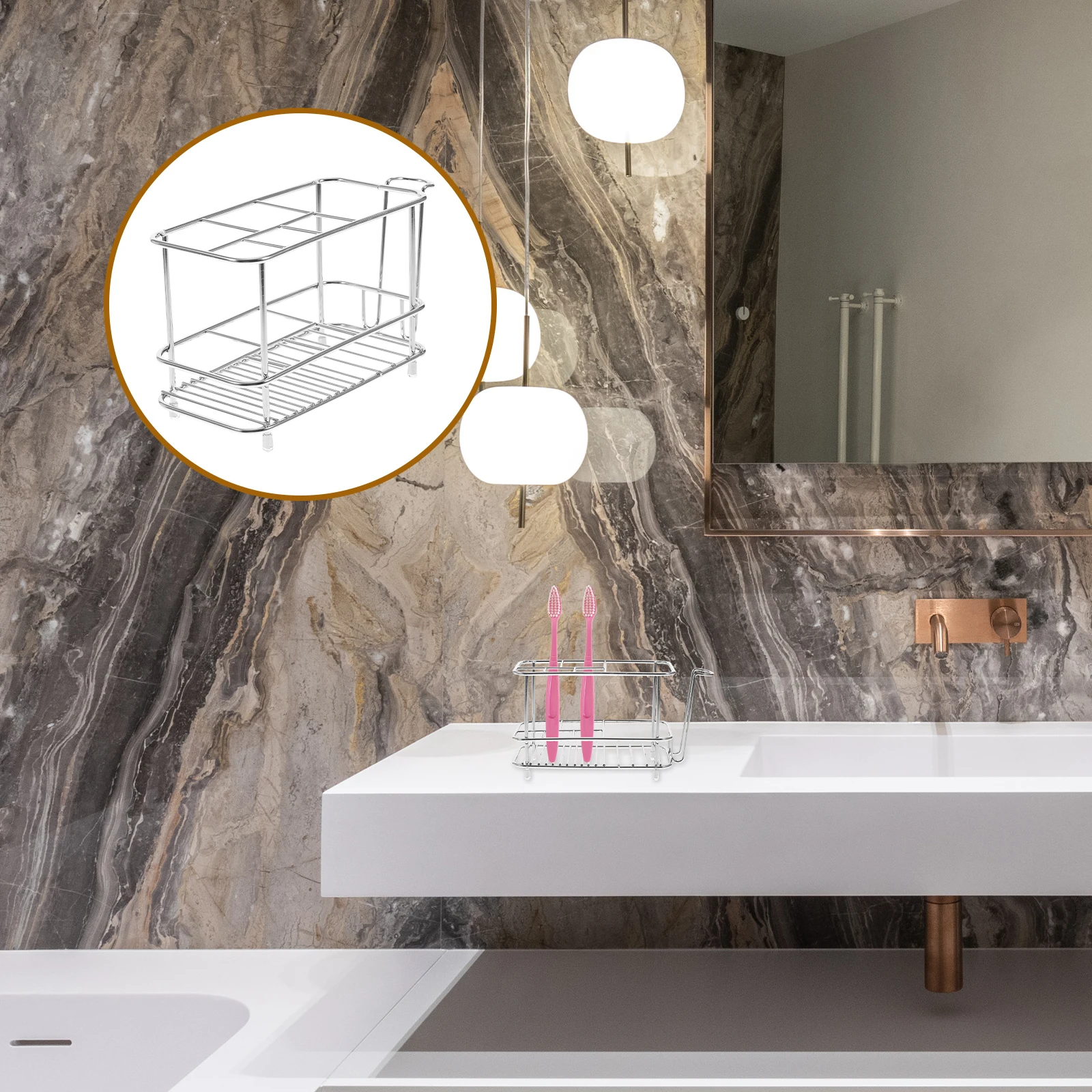 

Stainless Steel Shower Shelf Bathroom Toothbrush Rack Holder Storage ganizer Sufficient Room Easy Clean Desktop Design