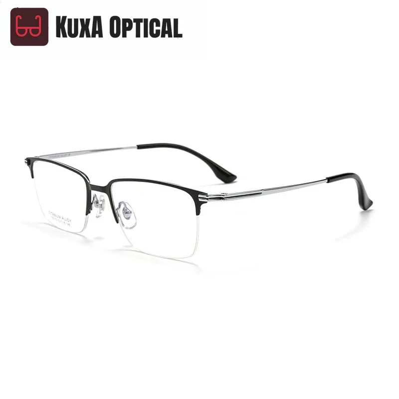 Okulary męskie KUXA, modne, z czystego tytanu, półramkowe, z soczewkami optycznymi, lekkie, do okularów korekcyjnych dla mężczyzn.