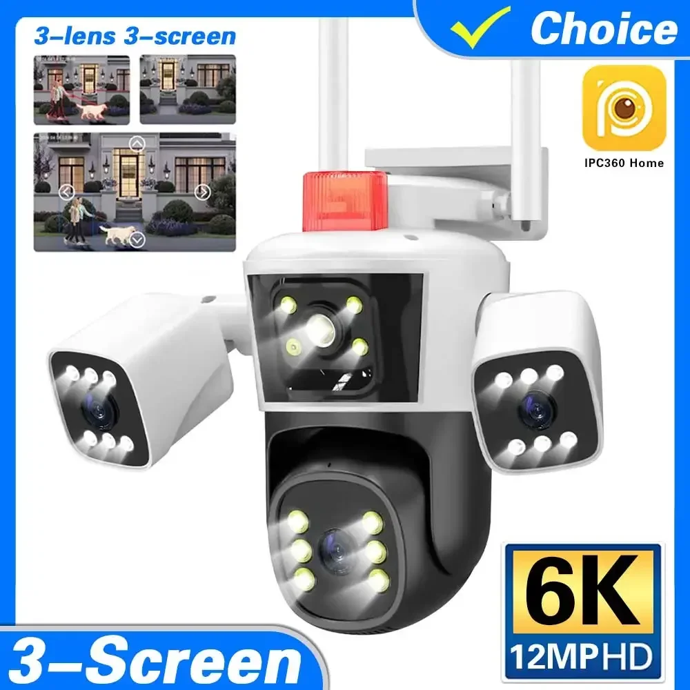 

12MP 6K WiFi Security CamerasThree Lens Two-Way Audio Outdoor PTZ Video IP Camera Auto Tracking 6K Waterproof Surveillance Cam