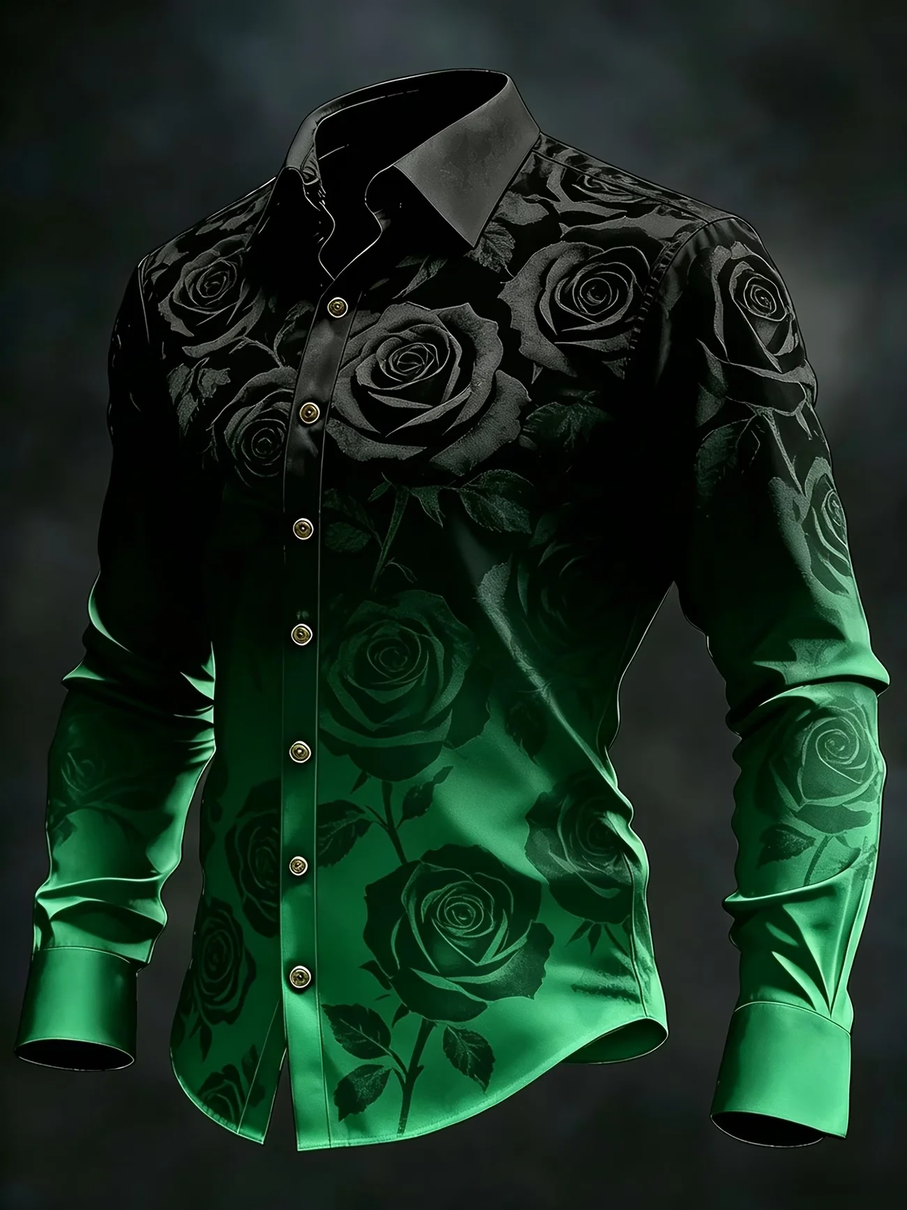 New Gradient Retro Floral Lining Gradient Satin Baroque Curly Sunflower Art Men's Long Sleeve Shirt Clothing
