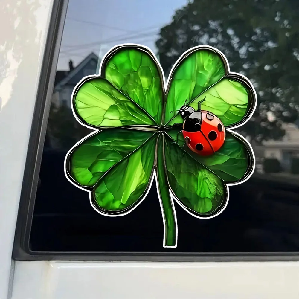 2-Pack 10x10cm Lovely Ladybug and Leaves Sticker for Cars, Laptops and Walls - Durable PVC Sticker for Motorcycles and Trucks