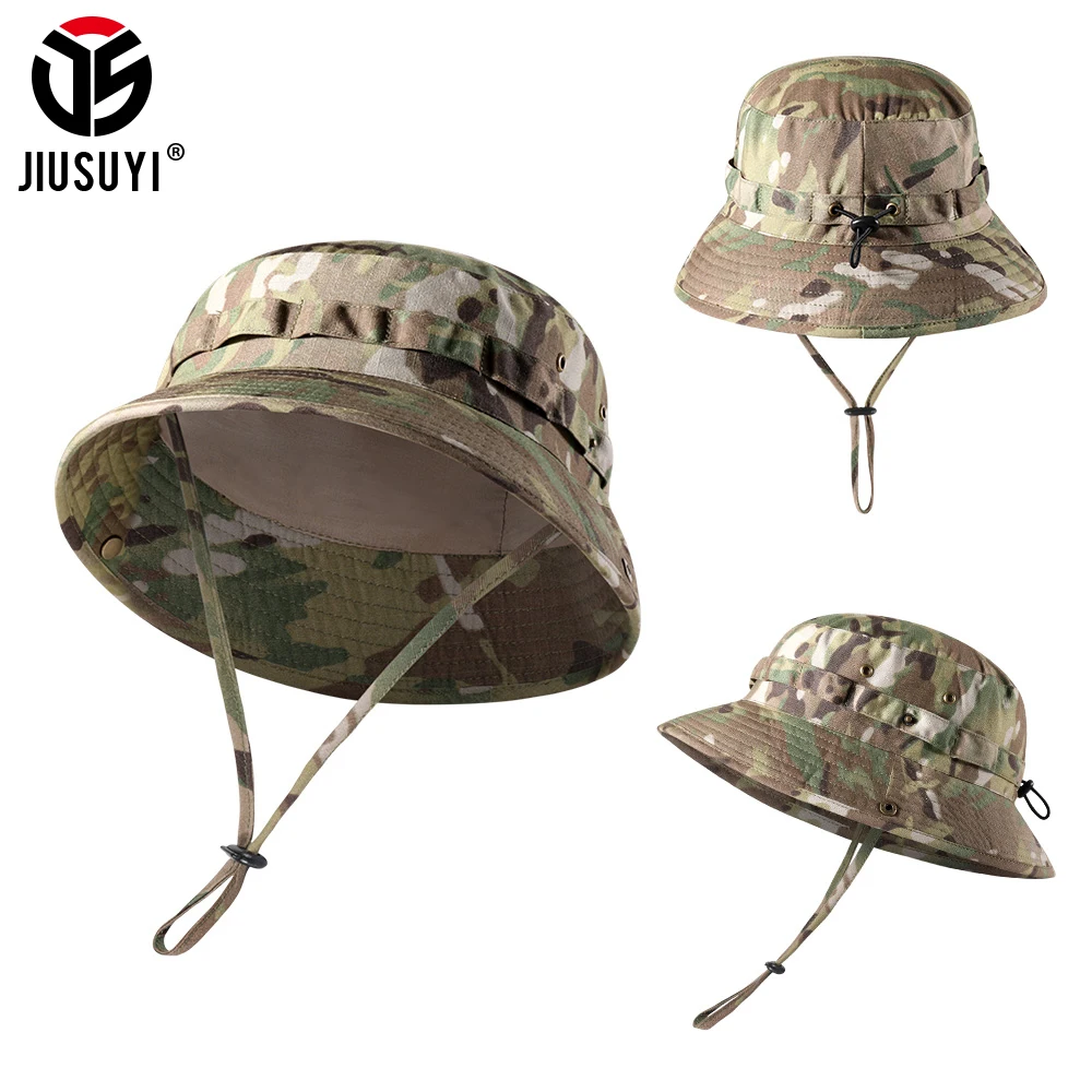 Camouflage Boonie Hat Men Tactical Panama Hunting Fishing Outdoor Windproof Bucket Hats Foldable Fisherman Nepalese Sun Caps Men