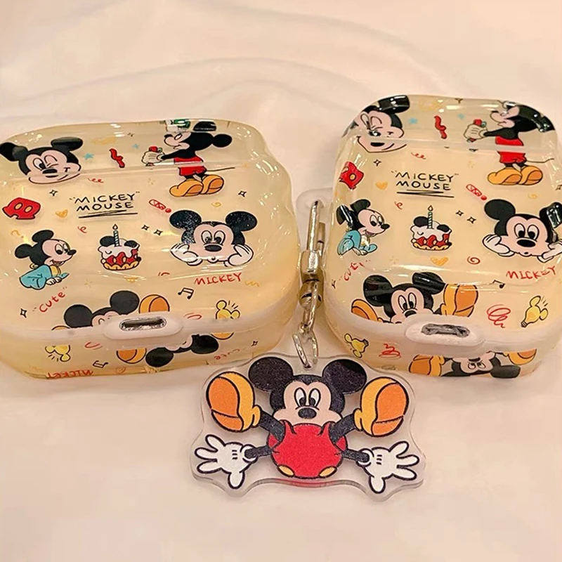 ديزني ميكي ماوس حقيبة سماعة الاذن ل أبل AirPods 4 3 الكرتون لينة شل ل AirPods 1 2 برو مع سلسلة مفاتيح قلادة الاكريليك