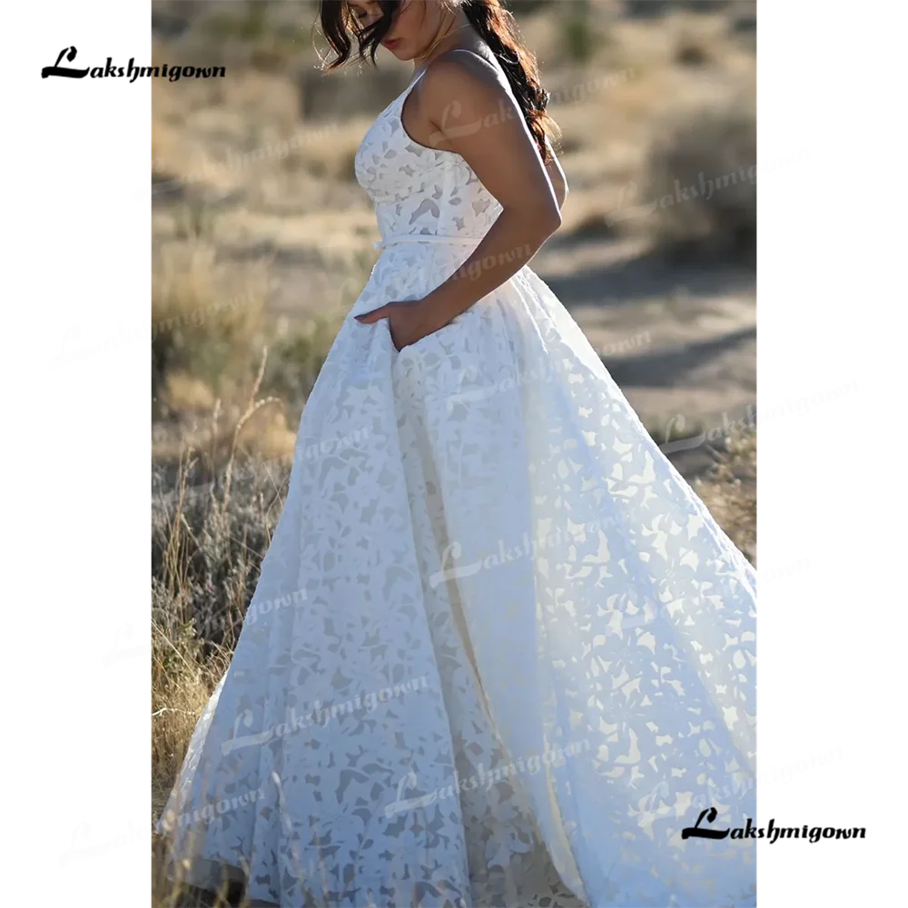 Lakshmigown decote em v uma linha vestido de casamento 2025 renda tribunal trem vestido de casamento personalizado robe de mariéewedding vestido womenvestido de