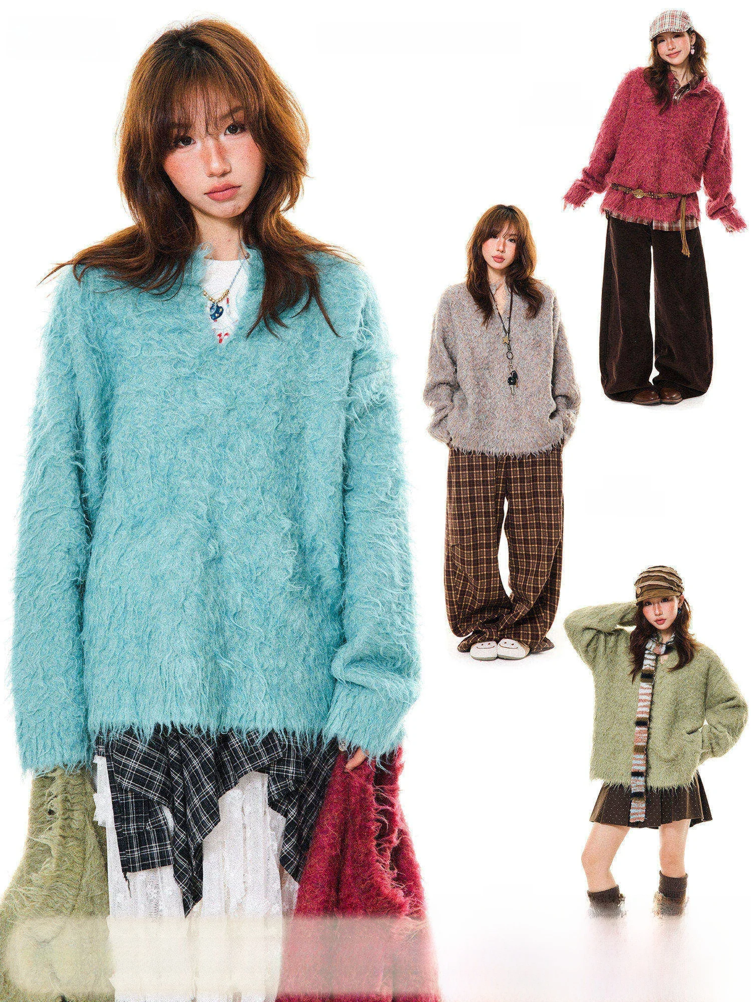 

Young Stage Women's Loose Faux Fur Knitwear Winter New Sle Tassel V-Ne Sweater Comfortable Soft Cisas Sle Top