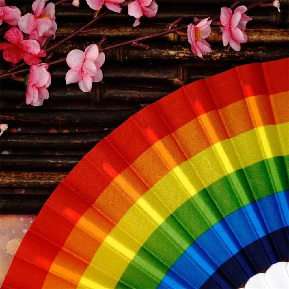 접이식 선풍기 중국 스페인 팬 댄스 파티, 핸드헬드 접이식 꽃 레인보우 선풍기, 장식 및 결혼식용, 1 배