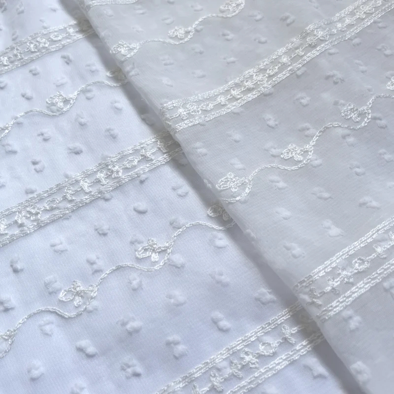 White Jacquard Mesh Lace Chiffon Fabric, Polyester Embroidery Lace Fabric, Upholstery Material