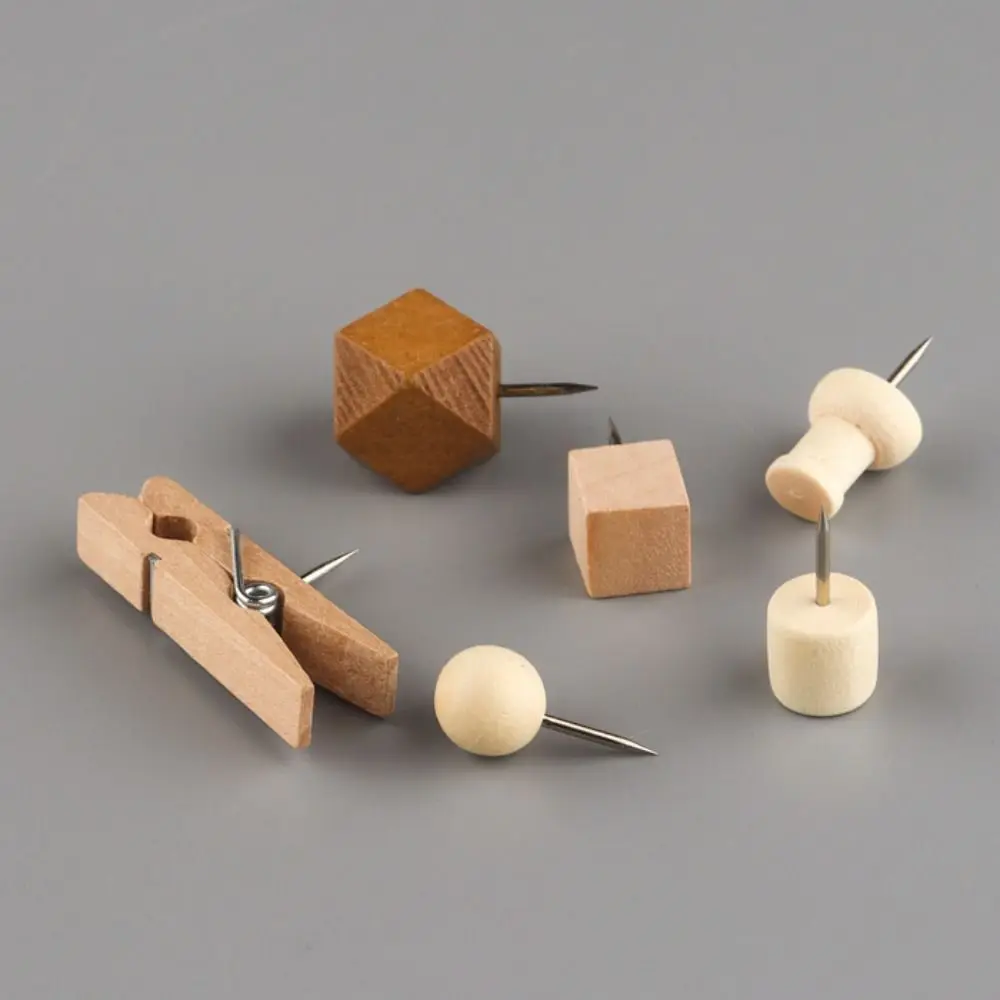 128Pcs 간단한 크리 에이 티브 나무 푸시 핀 3D DIY 기하학적 모양 Pushpins 다기능 재사용 가능한 장식 스터드 편지지