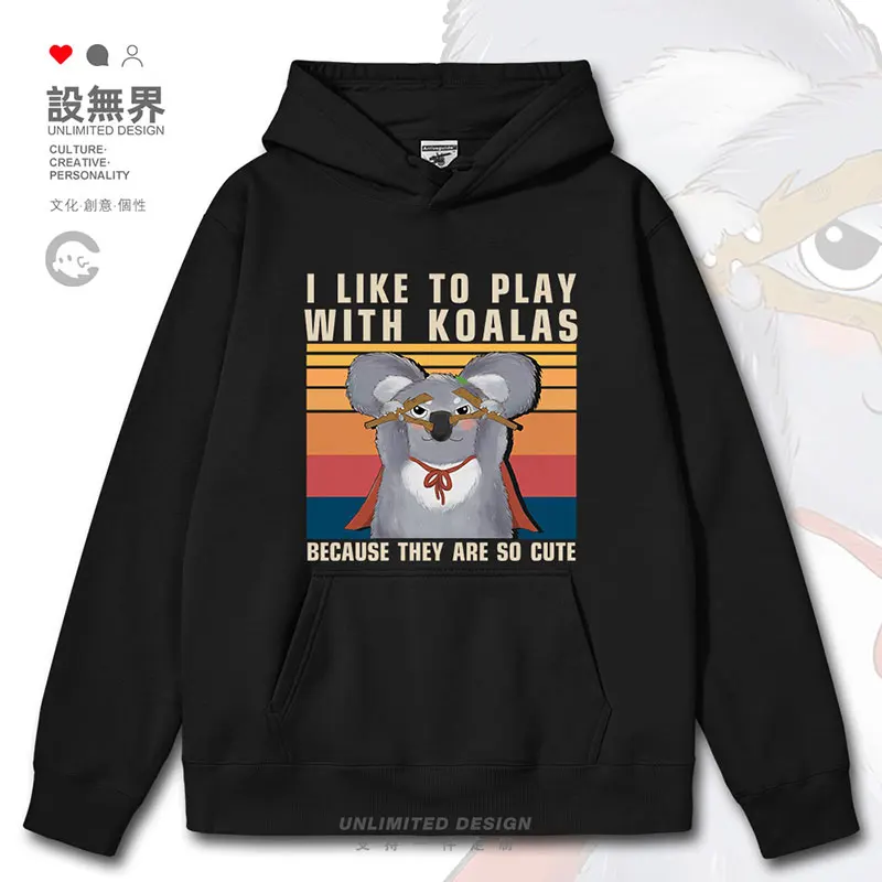 

Chubby koala tree kangaroo blindfolded cartoon with childlike fun mens hoodies white sporting clothing clothes autumn winter