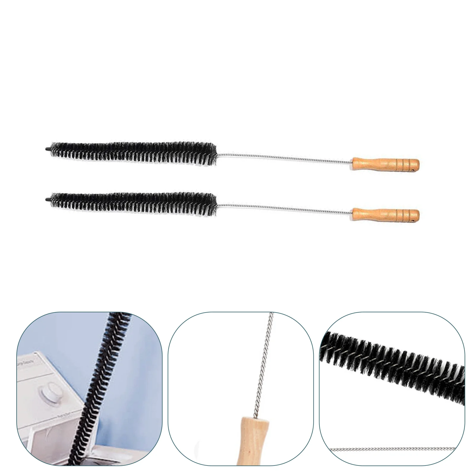 2 Pcs Washing Machine Cleaning Brush Brushes for Household Noggle Air Vent Dryer Home Pipe Wooden Hard Bristle Pp Wire Cleaner