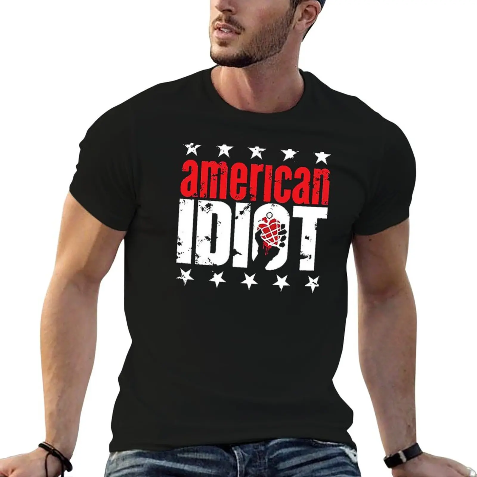 man t t shirt fit for heavy shirts slim Idiot American man T-Shirt cotton