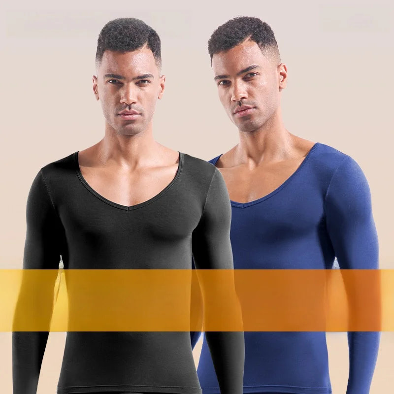 

Aosun Men's Low Ne V-Ne Warmth Autumn Clothes Single Piece Cotton Thin Top Underwear Ci Walk Spring Season Nine Sve