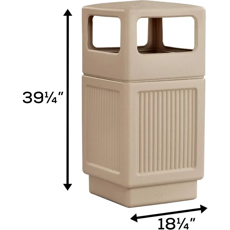 Indoor and Outdoor Use, Durable & Weather-Resistant Trash Repstacle, 38 Gallons, Tan