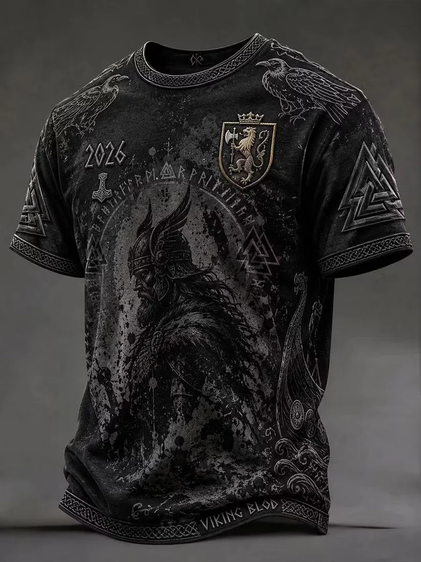 2027 Summer New Design Danish Men's Vintage Viking Style 3D Printed Sports Breathable Quick-Drying T-Shirt Family Style Shirt