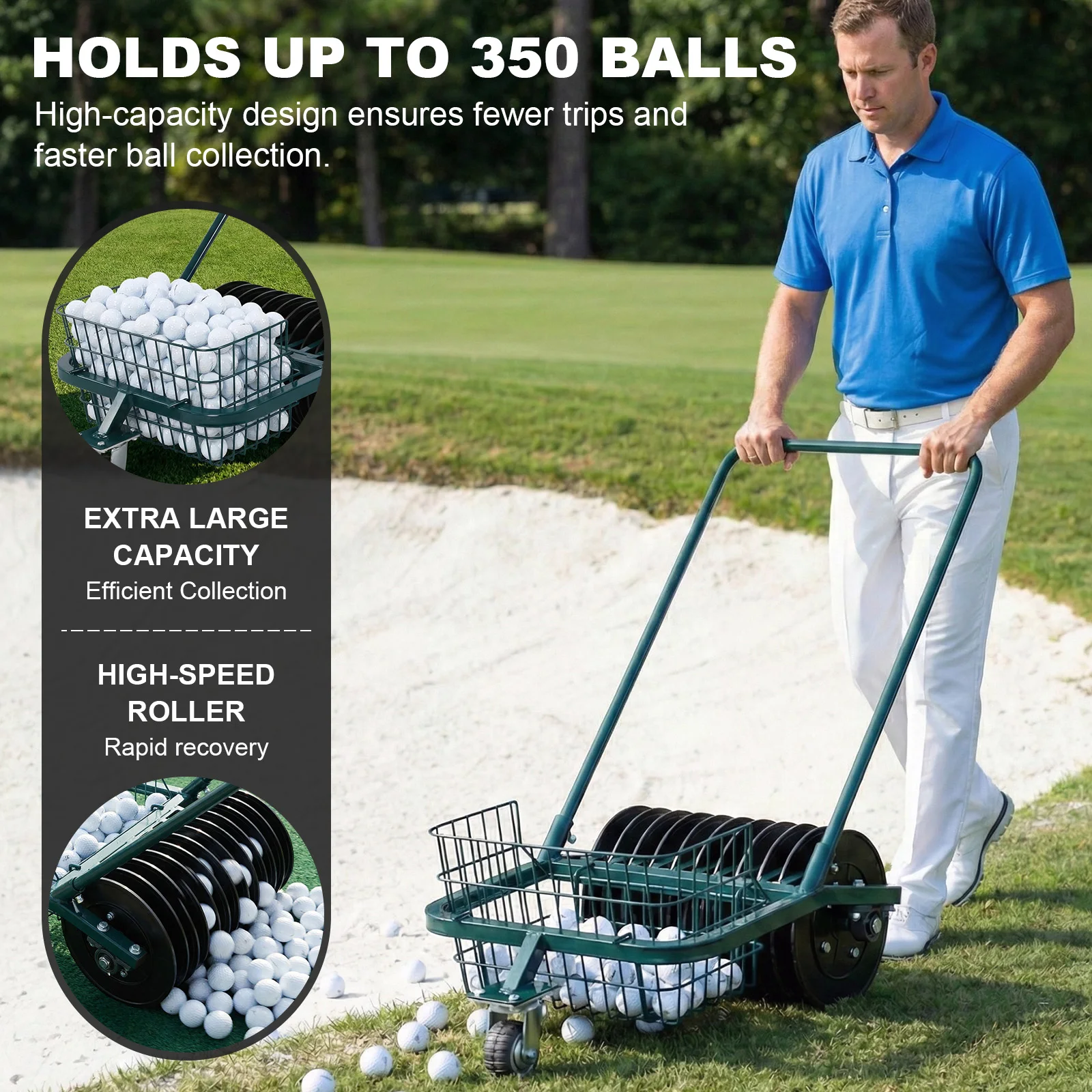 

Golf Ball Collector Cart No Bending Over Pick Up Tool Saving Time and Effort for Backyard Practice & Training