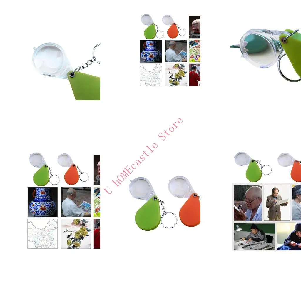 63HF for Key Chain 10x Glass Reading Standing Multifunctional Folding Glass with Chain Glass