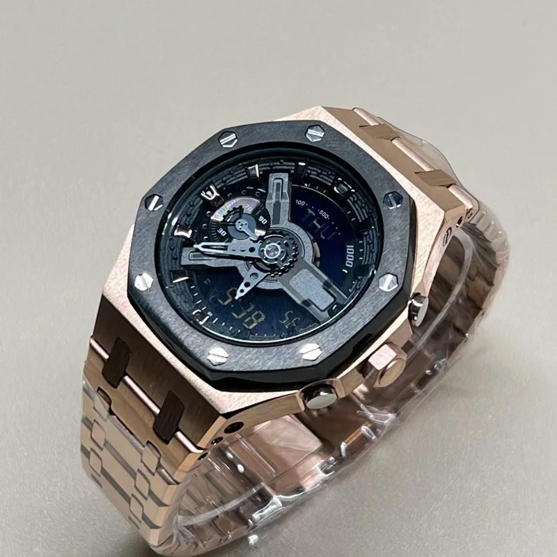 لساعة كاسيو جي شوك الذهب الأسود GA-110/100GB المحارب الأسود المعدلة من رويال أوك إكسسوارات ساعة بإبزيم على شكل فراشة للرجال مع حافظة