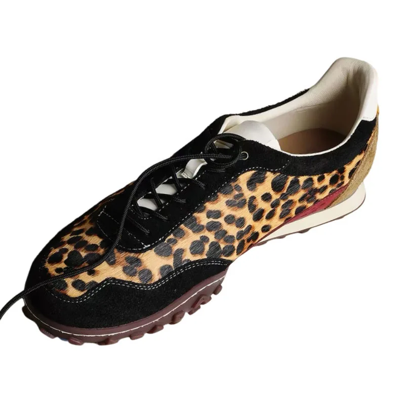 Leopard Print Retro Training Sneakers For Women Thick Sole Casual Walking Shoes Zebra Pattern Outdoor Hiking Daily Footwear