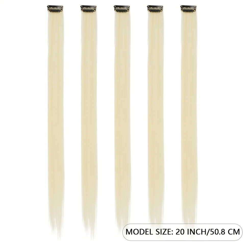 Set de 5 piezas de extensiones de cabello sintético lacio con clip para mujer, fiesta de Halloween, Navidad, cosplay 2