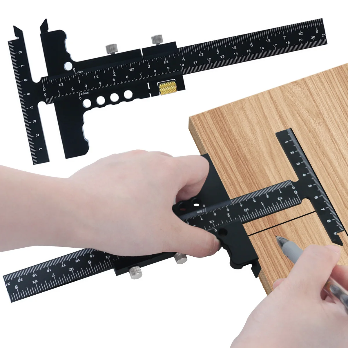 WoodworkingPositioning Ruler T-Shaped Ruler Multifunctional Angle Ruler,Aluminum Alloy Marking Measuring Tool Woodworking and DI