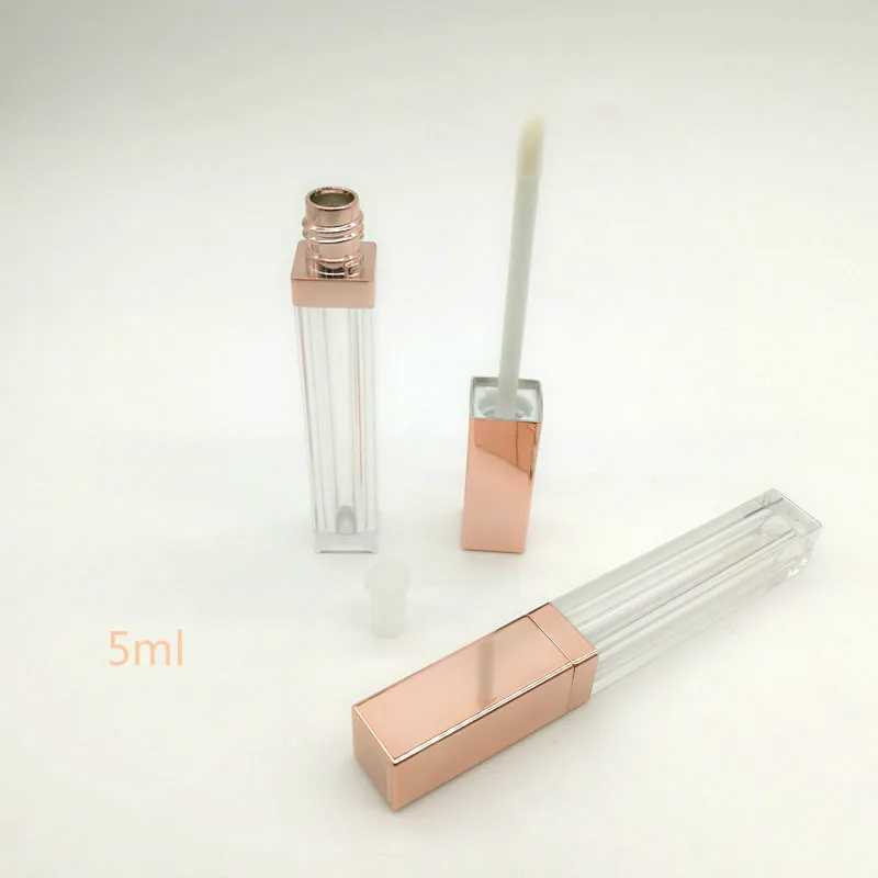 10/30/50pcs 5ml leere klare quadratische Lipgloss-Tube-Verpackung mit Rosé gold-Kappe Lipgloss-Flasche flüssiger Lippenstift behälter – Detail 1
