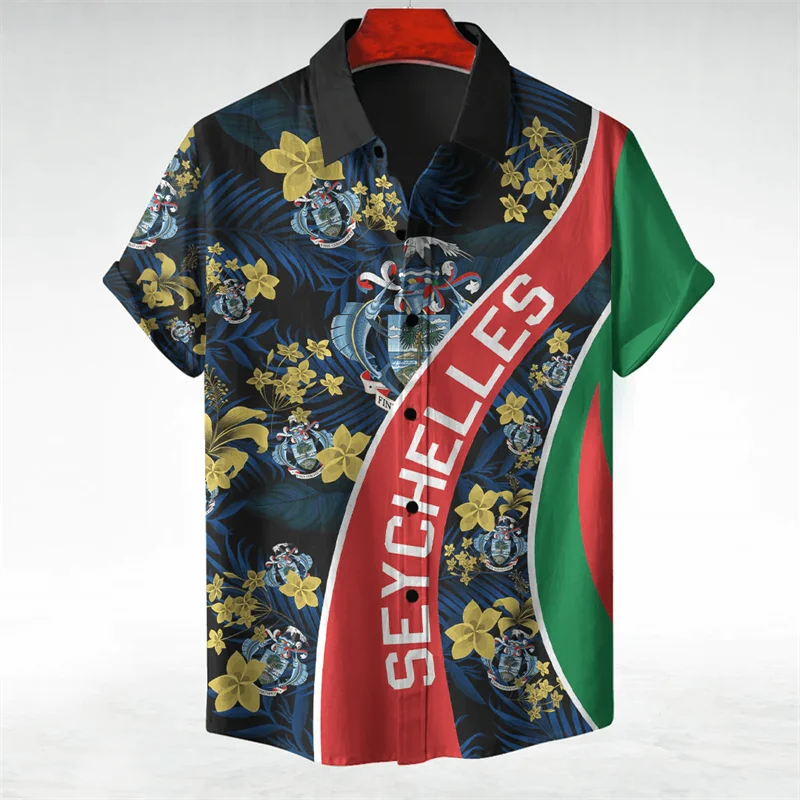 Africa Seychelles Map Flag 3D Print Shirts For Men Clothes National Emblem Beach Shirts Patriotic Coat Of Arms Blouses Male Tops