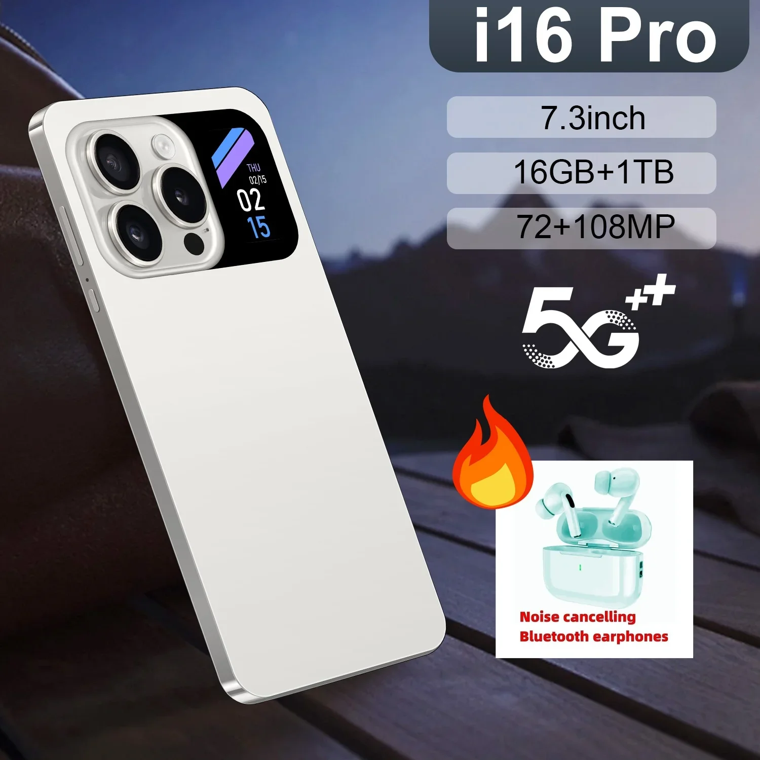 I16 Pro Mobile Phones 7.3HD Original Smartphone 5G Dual SIM Android 13 Cell Phone Snapdragon 8 Gen 2 Global Version Cellphones