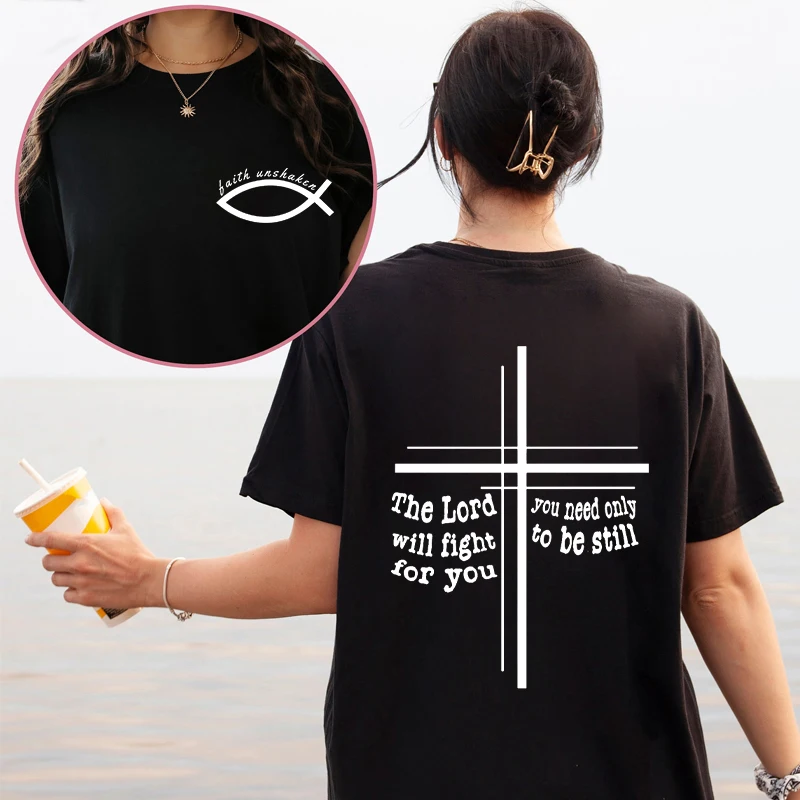 Faith Unshaken Women T-Shirt Christian Jesus Graphic Y2k Tops Harajuku Ulzzang Shirts & Blouse Short Sleeve Tees Female Clothing