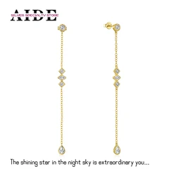 AIDE 925 Sterling Silver Long Chain Tassel Stud Earrings for Women Shining Waterdrop Zircon Dangle Earring Wedding Gifts Brincos