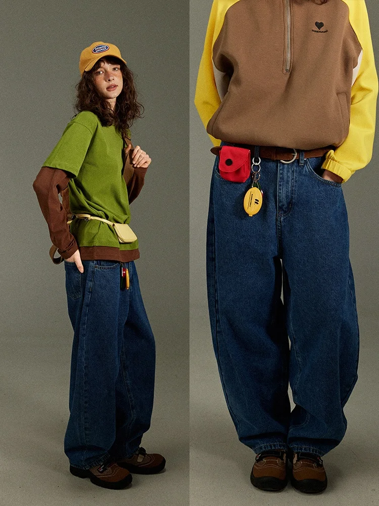 

Luluay синие джинсы с высокой талией и широкими штанинами, женские повседневные джинсовые брюки прямого кроя, весенне-осенний сезон, универсальный прямой крой