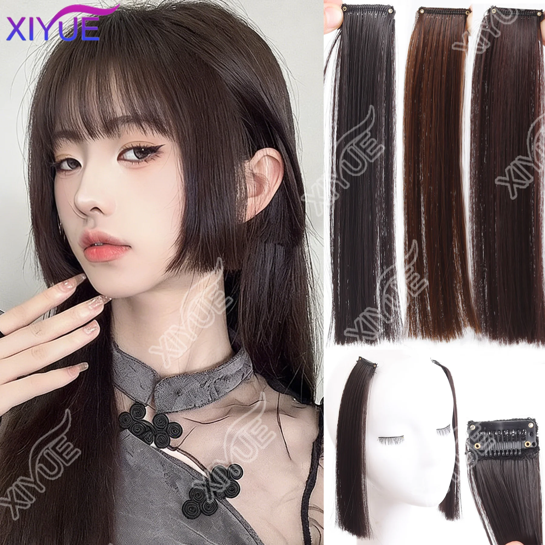 

Синтетические накладные челки Princess Cut с двумя боковыми прямыми прядями, на клипсах, натуральные, в стиле Лолита, для женщин