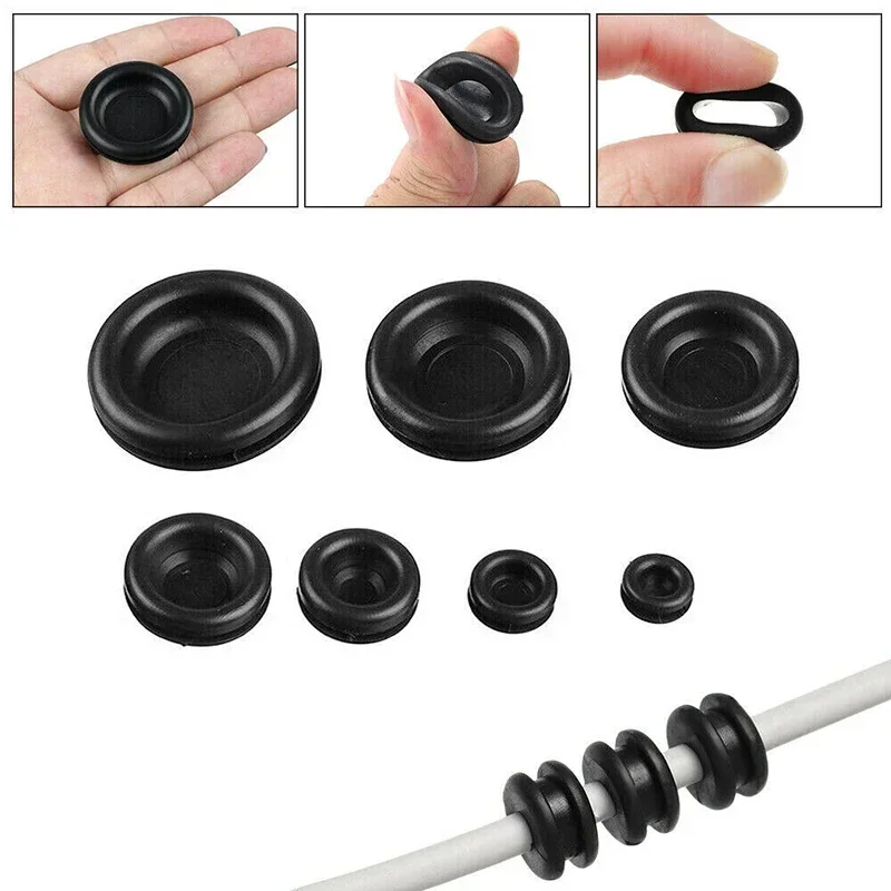 200pcs Rubber Grommet Gasket Set Firewall Hole Electrical Wire Grommet Gasket Hole Cover for Wire Plug Cable Desk Organizer
