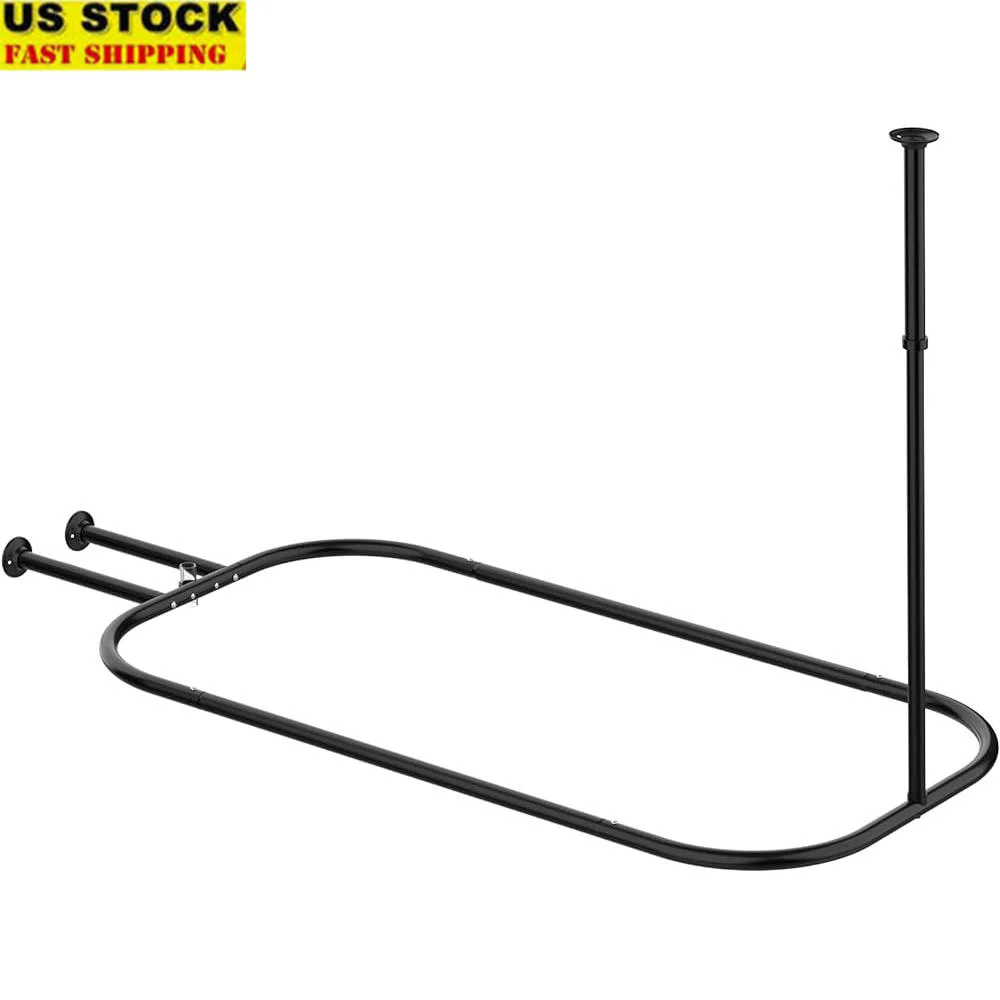 

Heavy Duty Oval Shower Curtain Rod Non Rust Aluminum Hoop Clawfoot Tub Bathroom Wall Mounted Adjustable Installation