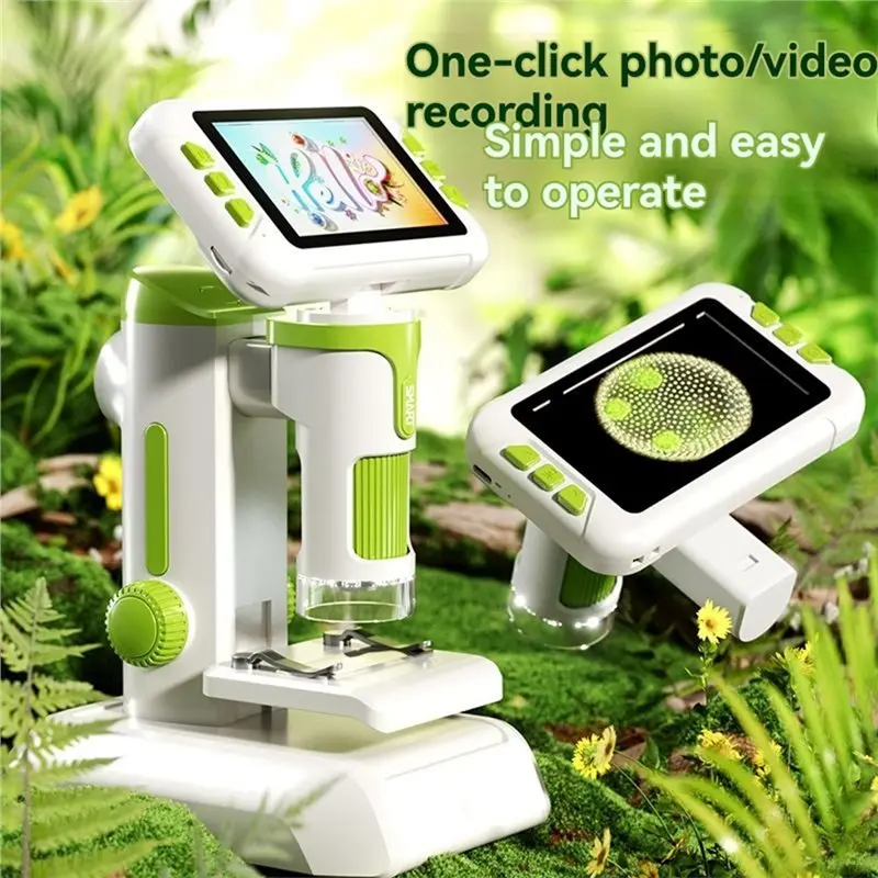 FBIL-Kids Digital Microscope 1600X 4 Inch LCD Screen Handheld & Desktop, LED Illumination Educational Tool For Children A