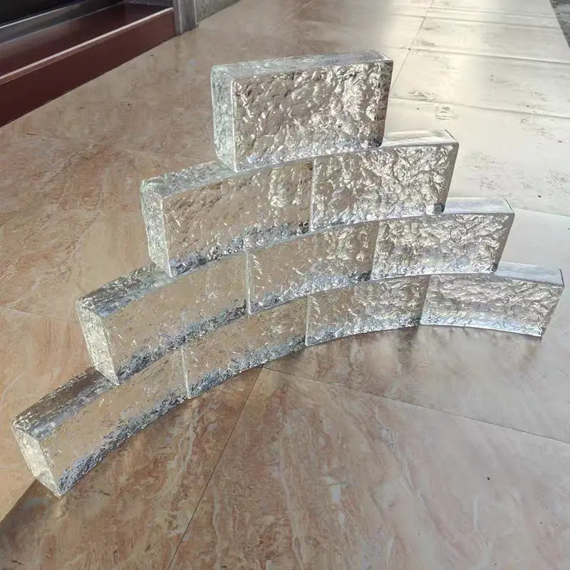 Curved Solid Glass Brick Hot Melt Ice Pattern Transparent Crystal Brick Sound Insulation Bar Partition Decorative Wall Fine Grin